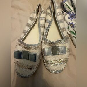 Ferragamo Gold, Silver and Cream Espadrilles 8